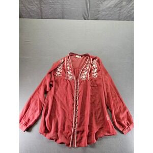 Hyde Park Womens Rust Red Embroidered Long Sleeve Button Down Blouse PN930 L